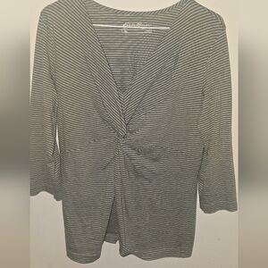 Eddie Bauer Olive and White Striped Top